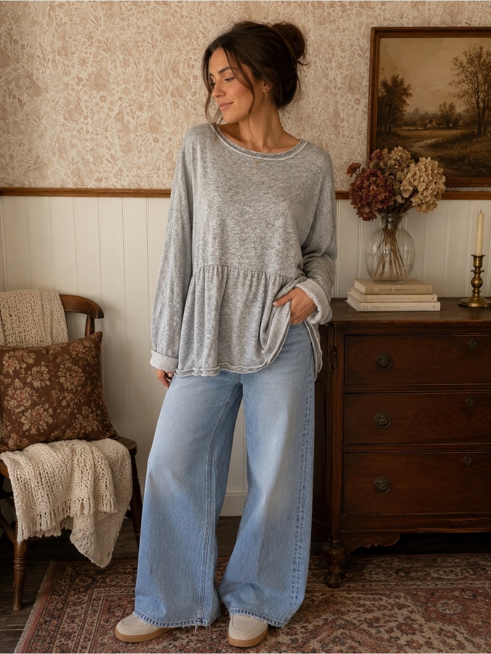 Anthropologie Saturday/Sunday Grey Peplum Sweatshirt – Size Small